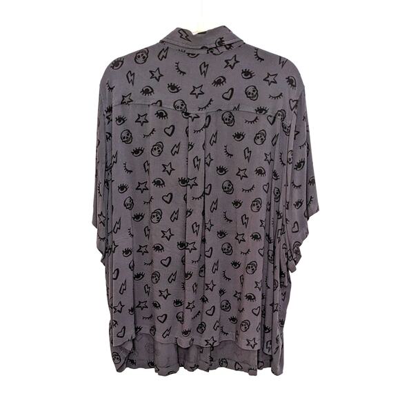 Torrid Womens 4X Top Lizzie Slub Button Up Short Sleeve Skulls Crop Plus Size - Picture 4 of 7